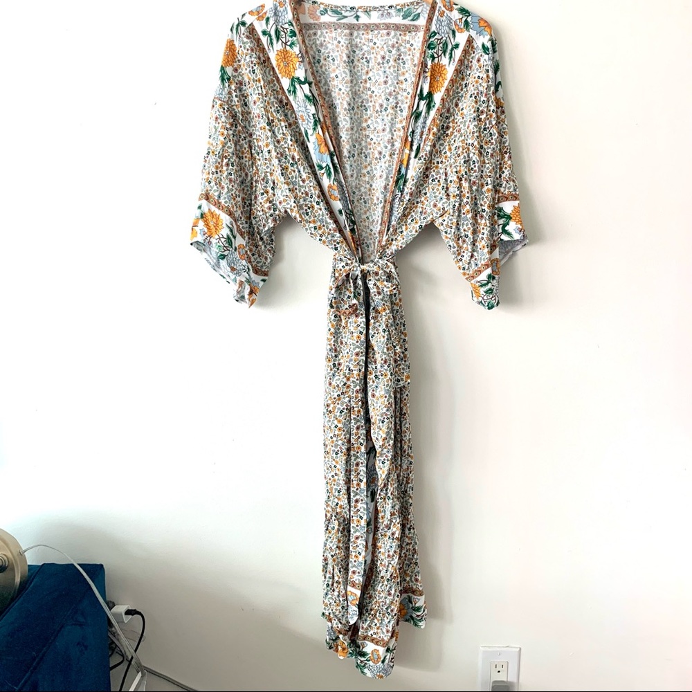 Floral Maxi Swim Coverup Kimono in Cream and Tan - Picture 7 of 7